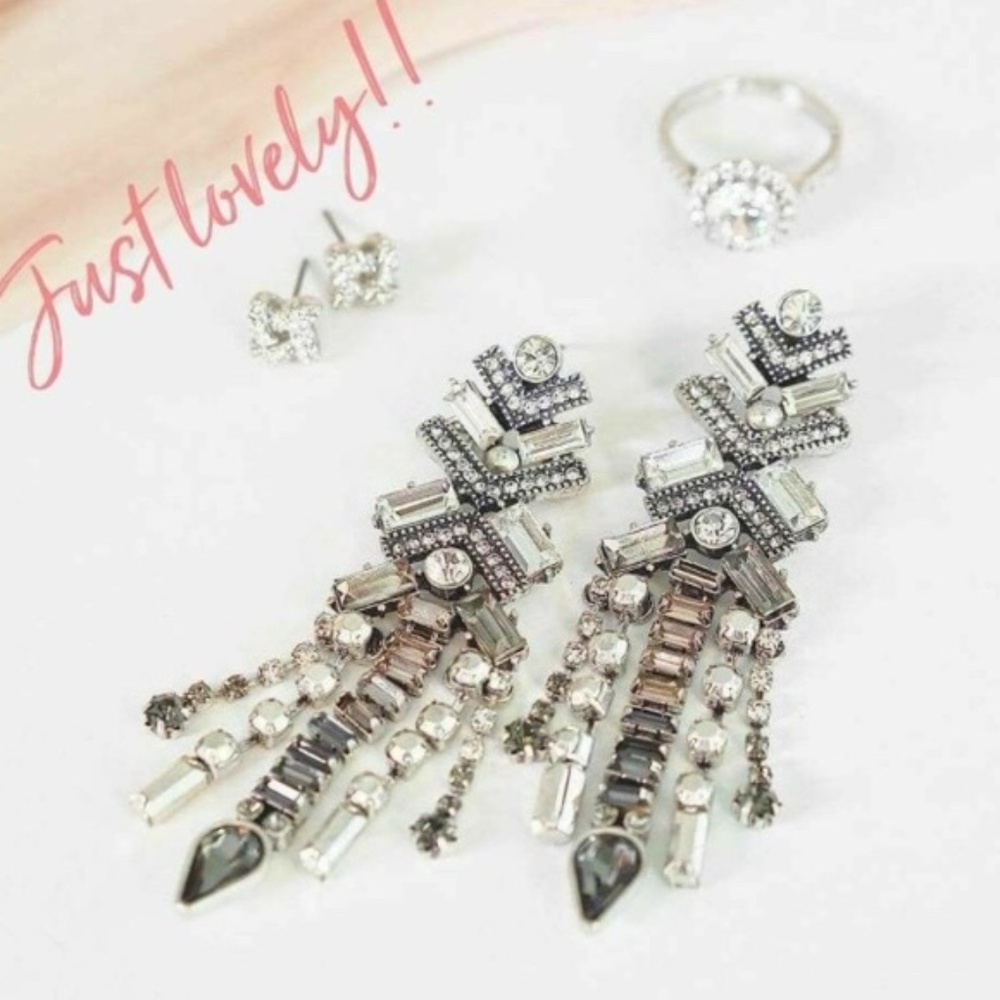 Stella & Dot | Sparkling Cascading Crystal Bejeweled Chandeliers Silver … - Picture 2 of 10